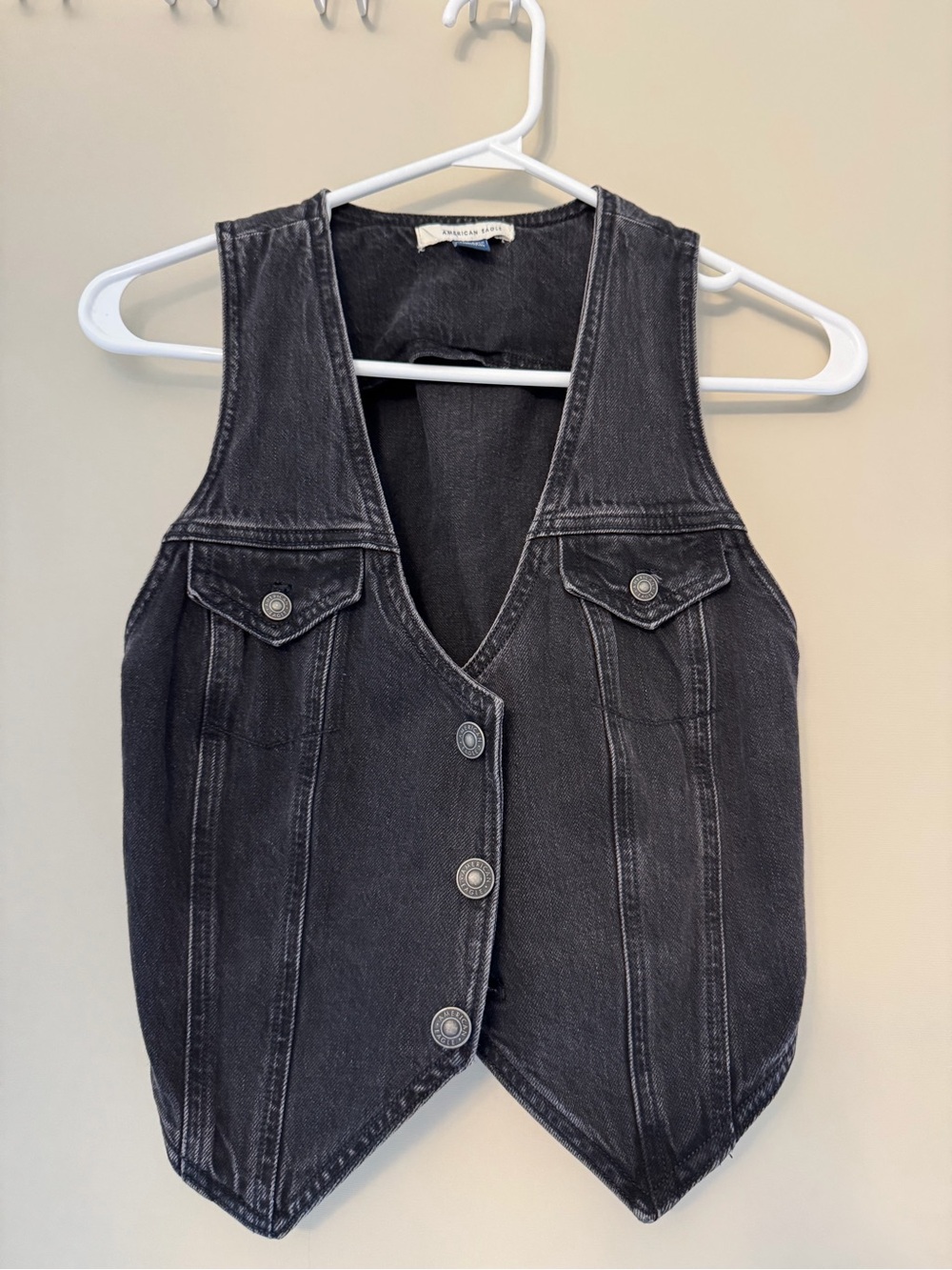 Washed Black Denim Button-Front Vest